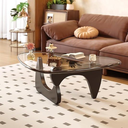 Coffee Table for Living Room Mid Century Modern Center Small Table with Glass Top and Wood, Black Transparent(45 Inch)