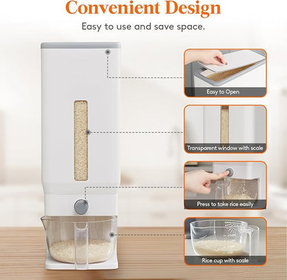 Lifewit Rice Dispenser 25 Lbs(11.3kg), Rice Storage Container Sealed Moisture Proof with Measuring Cup for Kitchen Pantry Household, BPA-Free, 1 Pack White