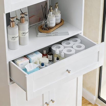 Tall Bathroom Storage Cabinets with Drawer, Modern Linen Cabinet with Doors & Shelves, 67"H Tall Storage Cabinet Freestanding for Bathroom, Dining Room, Kitchen & Pantry, Laundry, Narrow Corner, White
