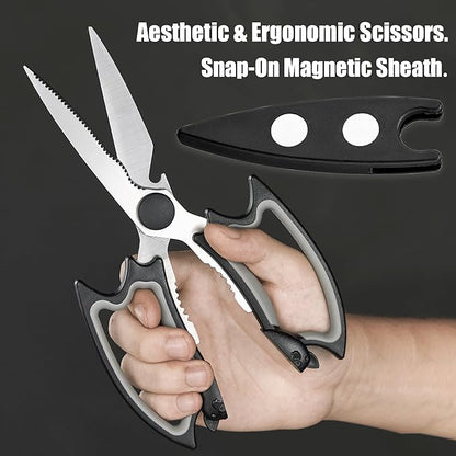 OMDAR Bat Kitchen Scissors All Purpose 2 Pack - Halloween Goth Cute Kitchen Shears - Heavy Duty Stainless Steel Cooking Shears for Cutting Meat, Food, Poultry - with Magnetic Blade Guards