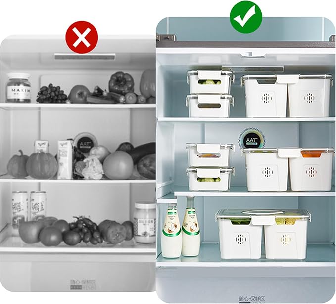 Refrigerator Organizer With Lids (3 Compartments), Fridge Storage, Fridge Organizers And Storage Clear, Fridge Organization, Storage Containers, Stackable With Lid Fridge Organizers