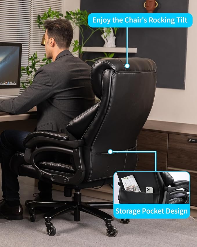 800lbs Executive Chairs, Executive Desk Chairs with Adjustable Lumbar Support, Office Chair for Heavy People, Heavy Duty Office Chair with Quiet Rubber Wheel and Extra Wide seat