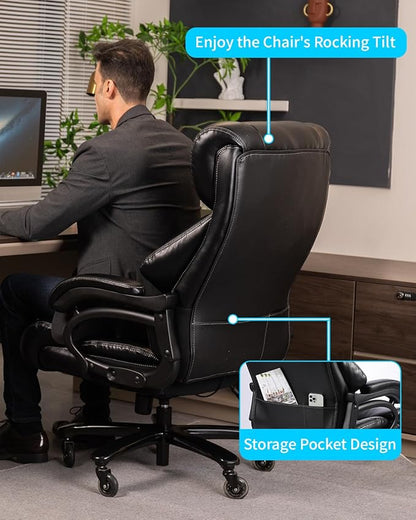 800lbs Executive Chairs, Executive Desk Chairs with Adjustable Lumbar Support, Office Chair for Heavy People, Heavy Duty Office Chair with Quiet Rubber Wheel and Extra Wide seat