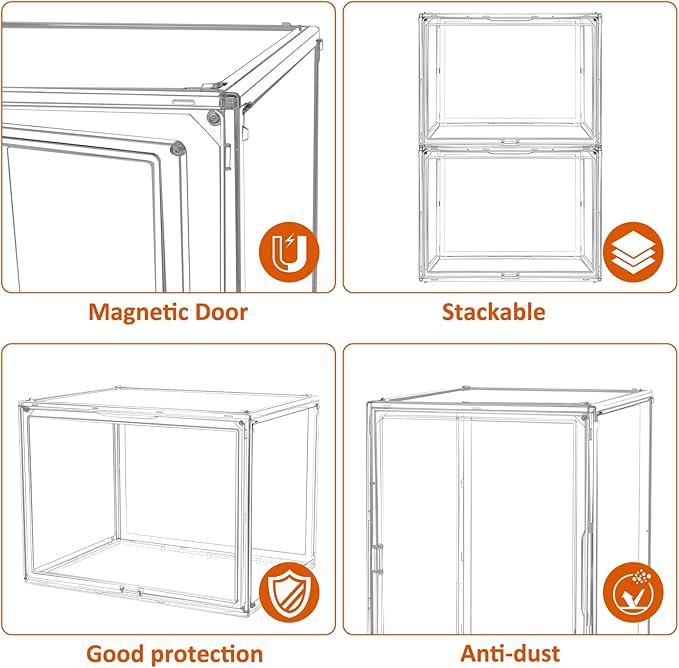 Extra Large 17.7"X13"X13" Clear Acrylic Organizer Box Display Case, Plastic Holder with Magnetic Door for Figures, Books, Handbags, Purses, Boots(1 Pack)