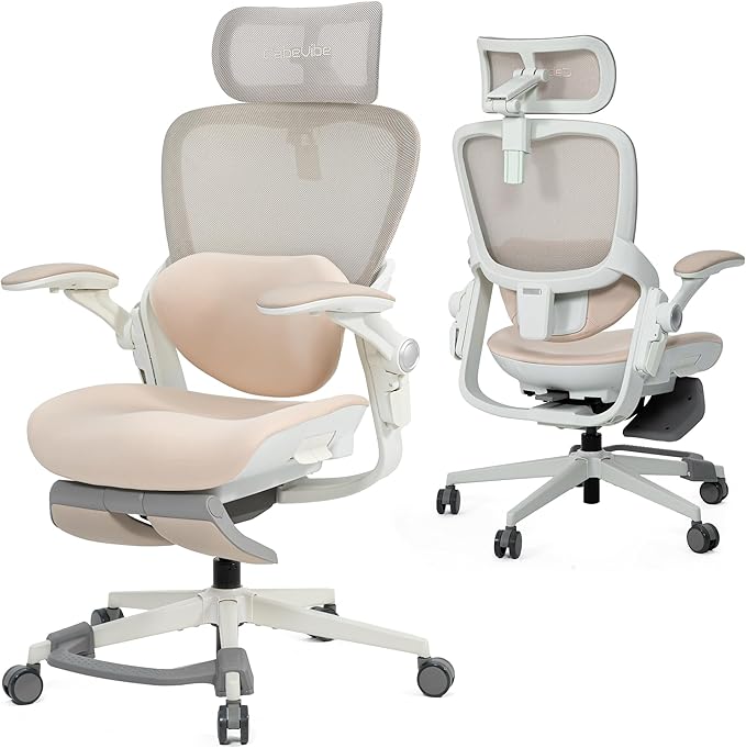CabLady S2 Petite Ergonomic Office Chair for Women, Small Frame Desk Chair with Adjustable Lumbar, Headrest & Footrest, Space-Saving Flip-Up Armrests