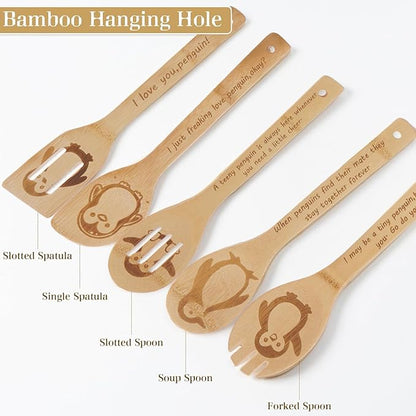 5PCS Penguin Wooden Cooking Spoons Kitchen Decor Penguin Gifts for Women Men Penguin Lovers Birthday Gifts Party Favors Housewarming Wedding Bamboo Cooking Spoons for Everyday Use