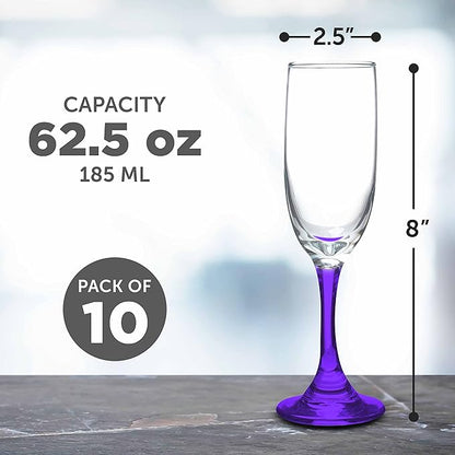 DISCOUNT PROMOS Premiere Champagne Flutes 6.25 oz. Set of 10, Bulk Pack - Elegant Drinkware for Weddings, Events, & Promotional Gifts - Purple