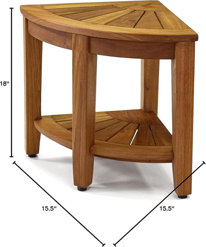 AquaTeak The Original 15.5" Kai Corner Teak Shower Bench - Shower Stool with Storage Shelf for Bathroom - Durable Water Resistant Shower Chair - Shaving Foot Rest - Indoor & Outdoor Use