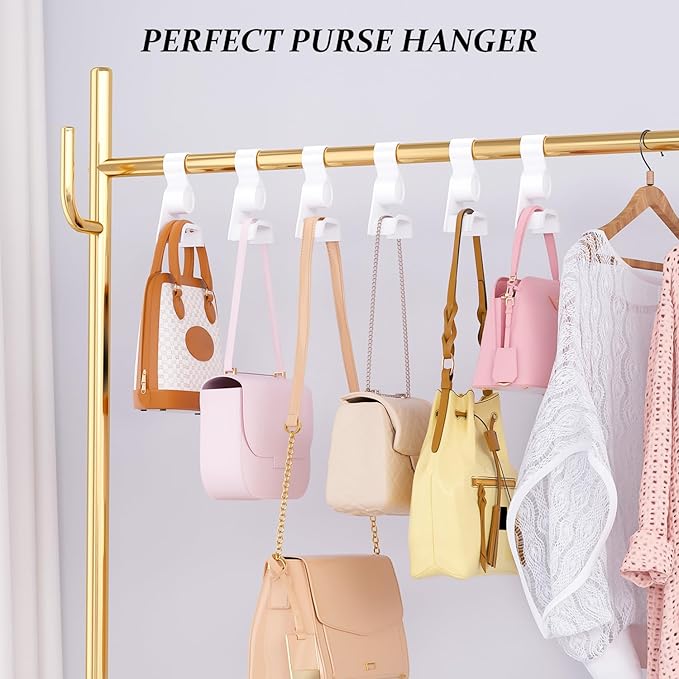 Acrylic Purse Hangers for Closet Organization | Multi-Purpose Durable Hooks for Handbags, Scarves, Hats & Belts (White, 6 Pack)