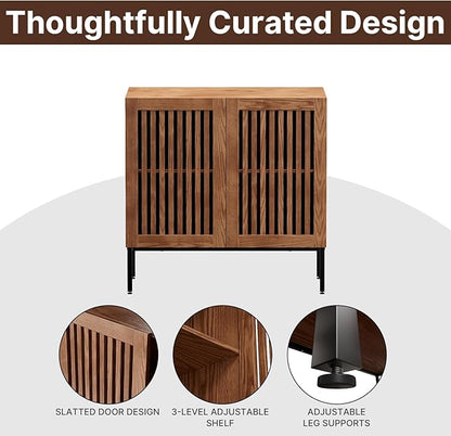 Set of 2 Accent Storage Cabinet with Doors and Adjustable Shelf,Freestanding Buffet Cabinet,Modern Sideboard Buffet Cabinet for Living Room,Dining Room,Kitchen, Hallway,Brown
