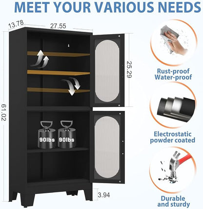 GAIOUS Black Kitchen Pantry Cabinet, Pantry Storage Cabinet with Acrylic Glass Doors and Adjustable Shelves, Tall Versatile Storage for Kitchen, Dining Room, Home Office and Bedroom