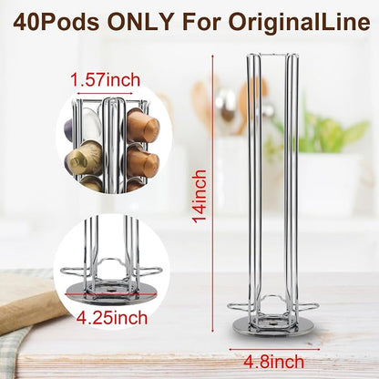Coffee Pod Stand for Nespresso OriginalLine Capsule, Large Compacity Nespresso Coffee Pods Holder, Coffee Pod Organizer Holding 40 Small Originalline Pods, Silver