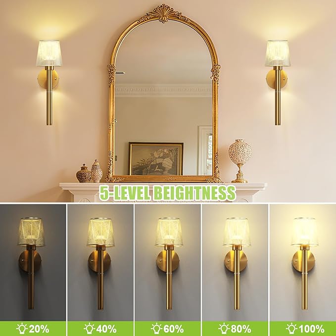 Magnetic & Detachable Wireless Wall Sconces (Gold) - 5200mAh Rechargeable Battery Bar for Staircase, Bedroom, Lounge