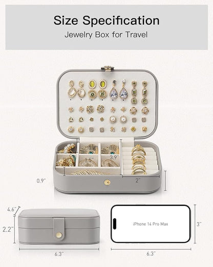 VLANDO Travel Jewelry Case, PU Leather Travel Jewelry Box with Earring Holder, Portable Display Small Jewelry Box for Mothers Day Women Girls Gift - Grey