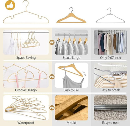 Gold Aluminum Clothes Hangers, 30 Pack 16.5 Inch Metal Shirt Hangers, Lightweight and Sturdy Heavy Duty Hangers for Suit Jackets and Dress Wedding Dresses Etc