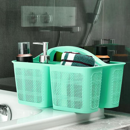 Plastic Cyan Shower Caddy Basket, Divided Cleaning Portable Shower Basket with Handle Compartments Storage Organizer for Bathroom, College, Kitchen, Dorm Room Essentials
