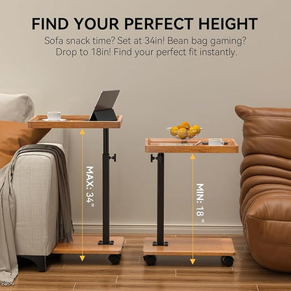 C Table End Table Adjustable Height, 360°Swivel TV Tray Table for Small Spaces, Couch Tables That Slide Under, C Shaped Side Tables Living Room and Bedroom for Sofa, Bed,Chair, Snack