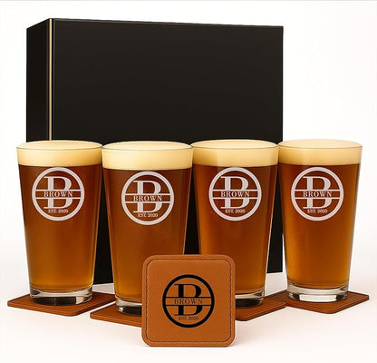 Personalized Gifts for Men - Engraved Beer Glasses - Custom Etched Pint Glass Gifts for Guys, Women - Great for Husband, Couples, Dad - Valentine's, Housewarming