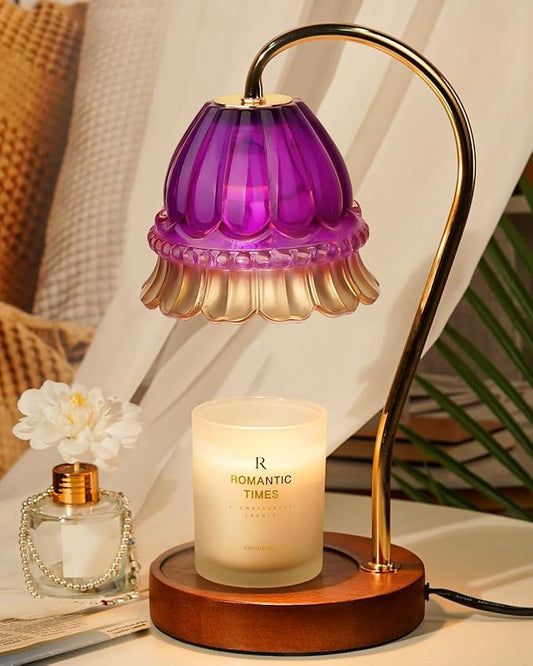 Funistree Flower Candle Warmer Lamp with Timer, Dimmable Candle Lamp Warmer, Christmas Birthday Gifts for Women Mom Her, Housewarming Home Decor, Lotus Wax Warmer for Yankee Candles - Purple Flower