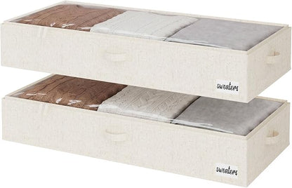 StorageWorks Under Bed Storage Containers - Extra Large Underbed Storage with Handles and Label Holder, 2 Pack Ultra-thick Fabric Underbed Bins, Closet Organizer for Clothes, Blankets, Sweater