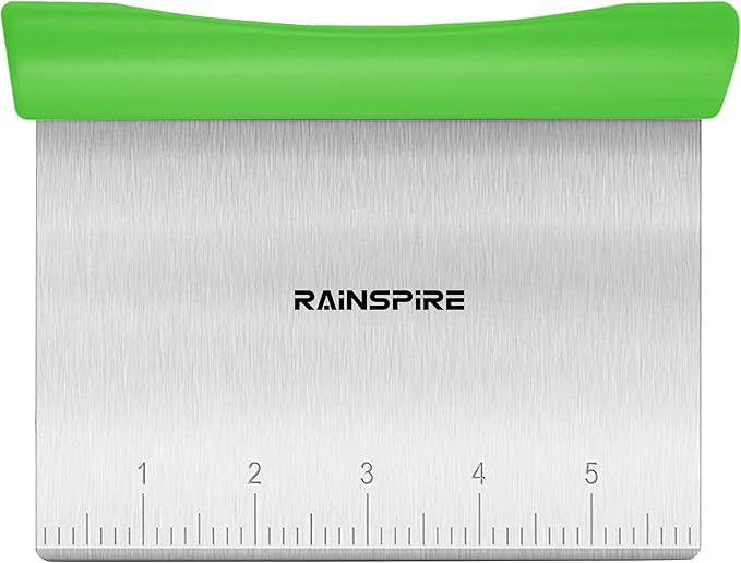 Upgraded 304 Stainless Steel Multi-Purpose Bench Scraper with Measurement Marks, Dishwasher Safe, Dough Cutter for Pizza, Bread and Cookie Dough Vegetable Chopper, Baking Supplies, Green