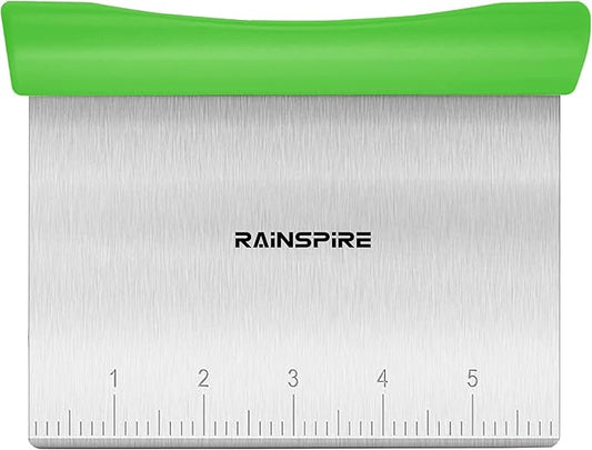 Upgraded 304 Stainless Steel Multi-Purpose Bench Scraper with Measurement Marks, Dishwasher Safe, Dough Cutter for Pizza, Bread and Cookie Dough Vegetable Chopper, Baking Supplies, Green