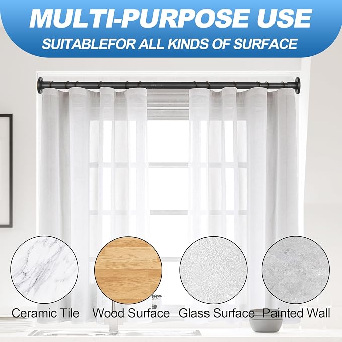 CorkLatta Black Shower Curtain Rod 31 to 68 Inch,1 Inch Diameter Adjustable Spring Tension Stainless Steel Telescoping Rod,Easy Install,No Rust