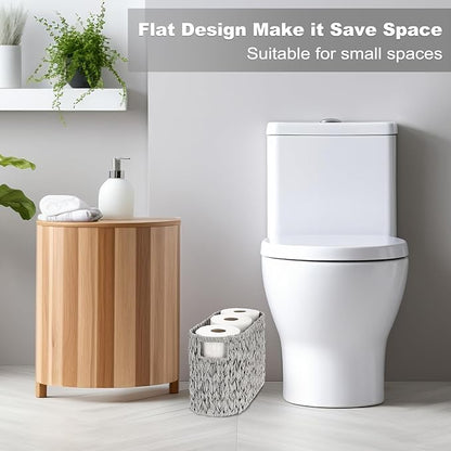 Sumnacon Toilet Paper Storage Basket Freestanding, Woven Toilet Paper Holder Stand with Handle, Decorative Narrow Bathroom Baskets Sturdy Plastic Organizer Bin for Tissue Rolls, Toiletries, Towels