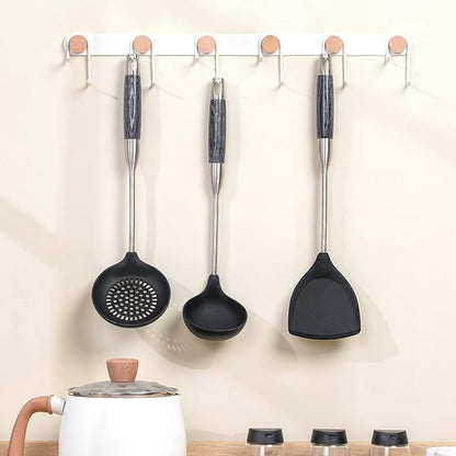 FJNATINH Silicone Wok Spatula,Ladle,Skimmer Tool Set - Stainless Steel Wok Tools, Wok Utensil,Non Stick Heat-Resistant Cooking Utensils BPA Free Kitchen Utensils Cookware (Black Stainless Steel-3PCS)