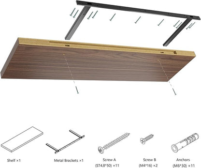 JPND Wall Shelf Set of 3, Walnut Floating Shelves 24 in W x 10 in D x 1 in H, Wooden Floating Wall Shelf with Invisible Brackets for Living Room/Bedroom/Bathroom/Kitchen Storage and Decor