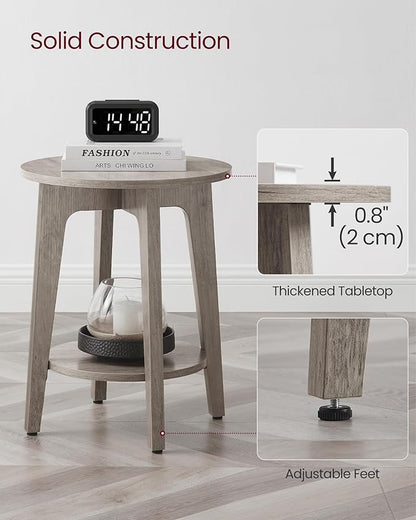 VASAGLE MAEZO Collection - Side Table, 2-Tier Small Round End Table, Nightstand with Tapered Legs, Curved Transitions, for Small Spaces, Living Room, Bedroom, Heather Greige ULET283T02