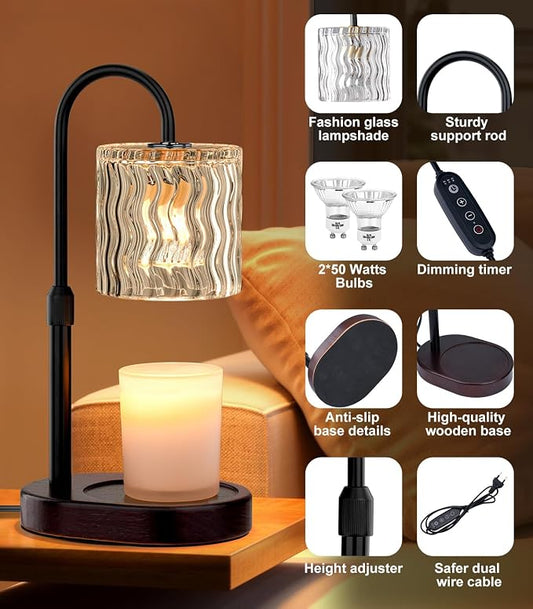 Candle Warmer Lamp Electric: Dimmable Timer Candles Warming Lamps - Height Adjustable Burner Jar - No Flame Scented Melts Wax - All Candle Jars Table Light Home Decor