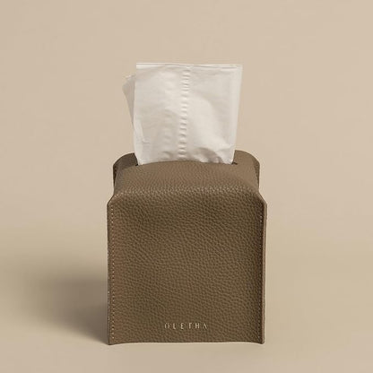 OLETHA Square Tissue Box Cover - Aesthetic Desk Decor for Room, Home & Office - Tissues Cube Boxes Holder - Tan Gray, Set of 2