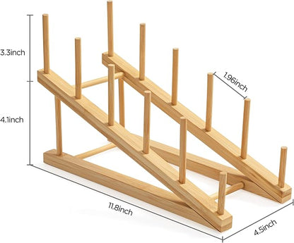 HBlife Bamboo Wooden Dish Drying Rack, 4 PCS Plate/Dish/Book/File/Bowl/Cup/Cutting Board/Pot Lid Organizer for Kitchen Counter, Office, Display Cabinet
