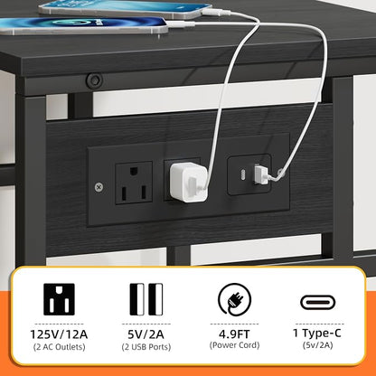 YAOHUOO 3 Tier Large Printer Stand with Power Outlet/Adjustable Shelf | 22"x15" Large Top,Fit 2-3 printers,Rolling Cart with Wheels,Table for Home Office,Fit 3D Printer/Heat Press/Laser,Black