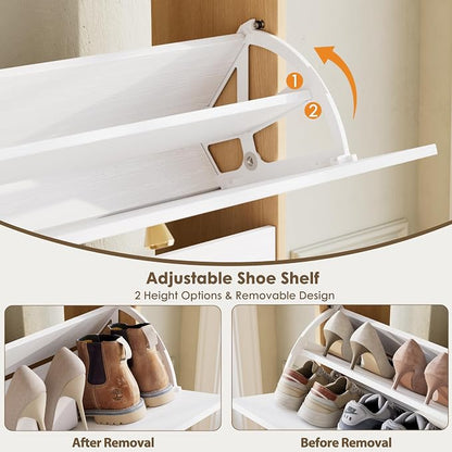 Nicetree Shoe Storage Cabinet for Entryway, Modern Shoe Cabinet, Freestanding Shoe Rack Cabinet, Hidden Shoe Dresser for Hallway,Foyer, Natural Oak and White