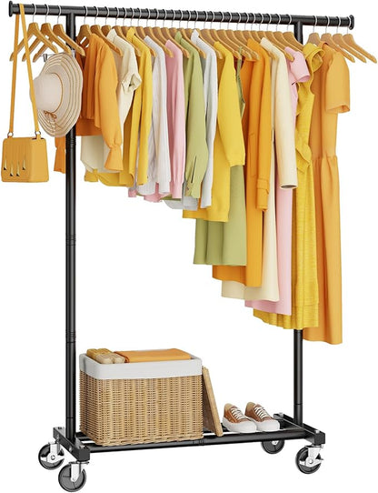 Clothes Rack, Clothing Rack for Hanging Clothes, Rolling Garment Rack Sturdy Coat Rack Portable Wardrobe Rack Metal Closet Rack for Bedroom Laundry Living Room, Black