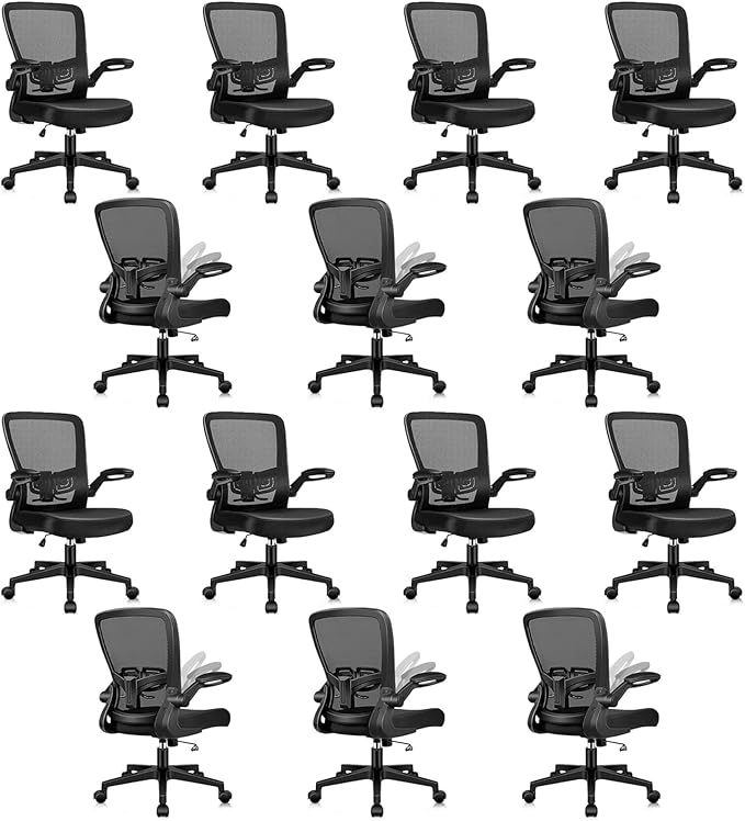 Desk Chairs with Wheels, Ergonomic Mesh Office Chair Adjustable Height and Swivel Lumbar Support Home Office Chair with Flip Up Armrests, Set of 14