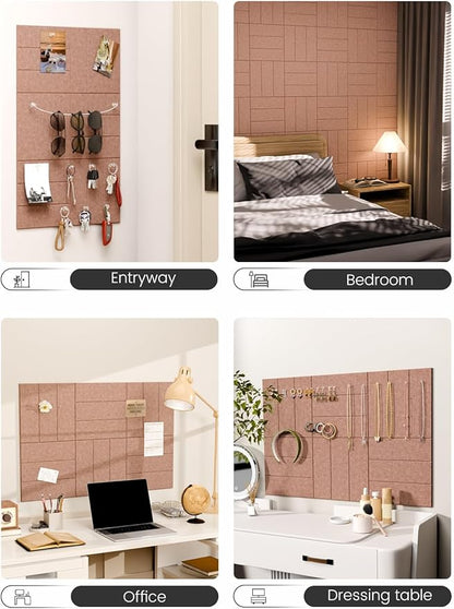 Felt Bulletin Board Tiles -28"x18" with 40 Adhesive Tabs, Cork Board Alternative for Office Decor, Push Pin Board Wall Organizer 6-Pack(Terracotta)