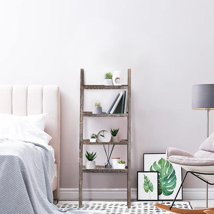 KIAYACI 4-Tier Blanket Ladder Shelves Farmhouse Decorative Ladder Wood Shelves Quilt Rack Wood Ladder Blanket Ladder for The Living Room Boho Shelf Decor(Vintage Walnut, 48" x 22")