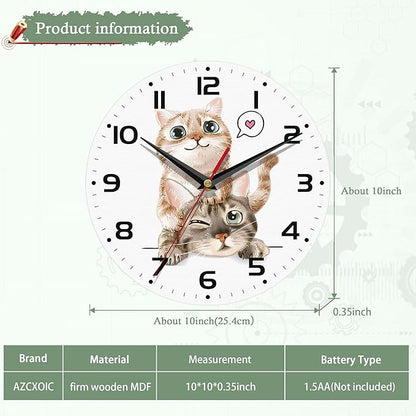 Wall Clock for Bathroom,Funny Cats Wall Clocks Silent Non-Ticking Battery Operated Clock 10 Inch,Wall Clocks Decorative for Living Room,Kitchen,Office
