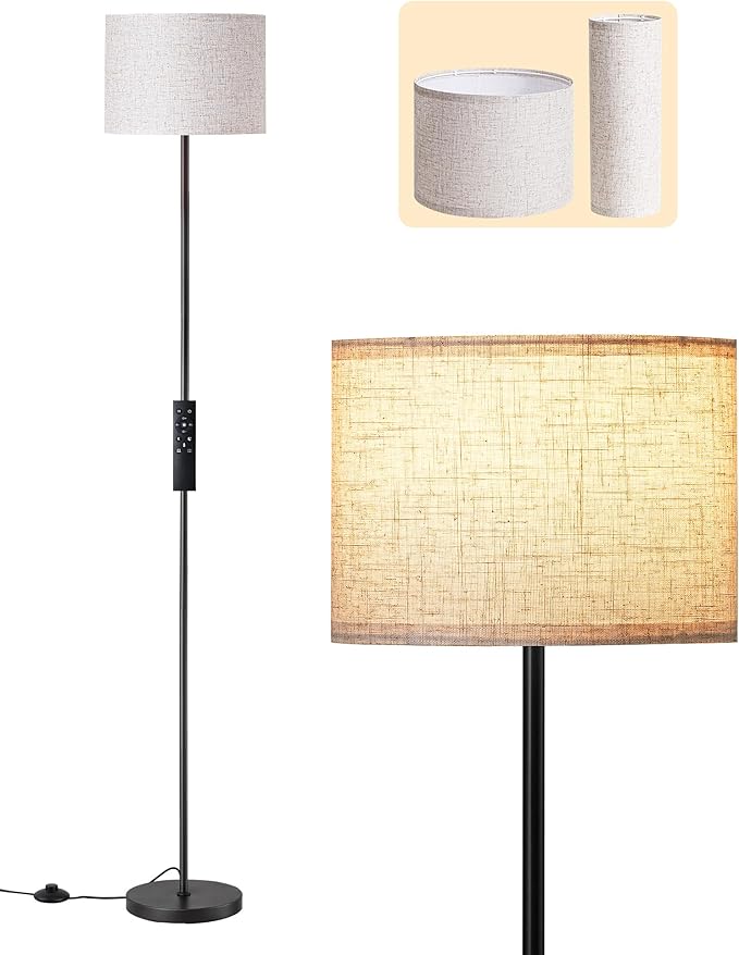 EDISHINE Dual Shades Floor Lamp with Foot Switch, Dimmable Floor Standing Lamp with 9W LED A19 Light Bulb, Remote Custom Color Temperature Pole for Living Room, Bedroom, Office, E26, Black