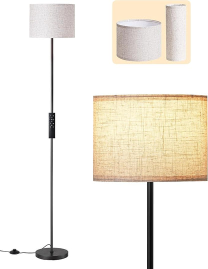 EDISHINE Dual Shades Floor Lamp with Foot Switch, Dimmable Floor Standing Lamp with 9W LED A19 Light Bulb, Remote Custom Color Temperature Pole for Living Room, Bedroom, Office, E26, Black