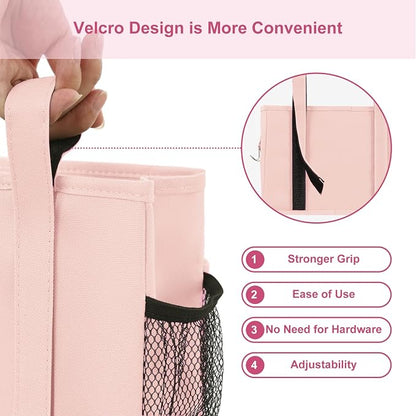 Surblue Bedside Caddy Hanging Bed Organizer Storage Bag Pocket for Bunk and Hospital Beds, College Dorm Rooms Baby Bed Rails, Camp 4 Pockets and 2 Hooks (Small,Light Pink)