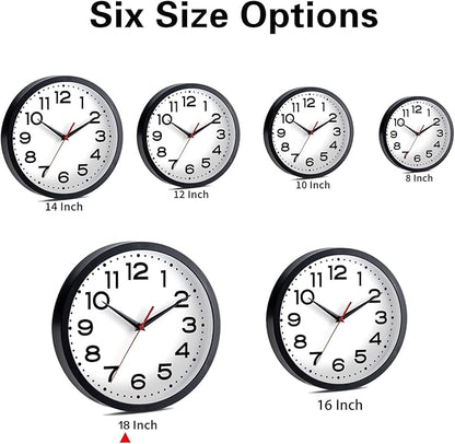 Roymnie Wall Clock 18 Inch Silent Non-Ticking Modern Clock Battery Operated Classic Simple Minimalist Analog Decorative for Kitchen, Living Room,Office, Bedroom, Bathroom (Black)