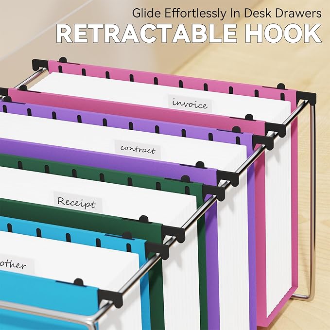 NORDUN Extra Capacity Plastic Hanging File Folder Letter Size,Heavy Duty 3 inch Expansion,12 Pack Reinforced Hang Folders with Tabs,Durable Hanging Organizer for Bulky File,File Cabinet Folder,Colored