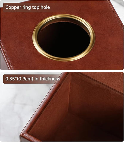 MEIBOOCH Square Tissue Box Cover, Luxury PU Leather Tissue Holder with Magnetic Closure (Brown)