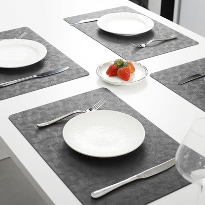 Vinyl Placemats Set of 4 Heat Resistant Easy Clean Non-Slip Place Mats for Dining Table Faux Leather Waterproof Stain Resistant Wipeable Washable PVC Table Mats(4, Gray)