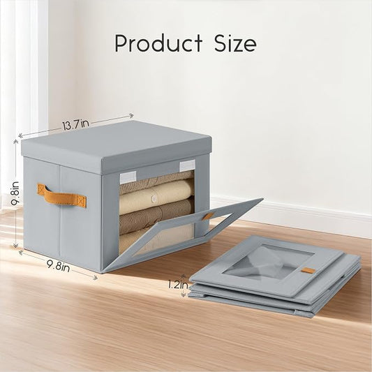 Homsorout Medium Fabric Storage bins - Collapsible Storage Bins with Open Window, 2 Pack Closet Baskets for Shelves, Stackable Decorative Boxes for Home, Dorm, Grey, 13.7"x 9.8" x 9.8"