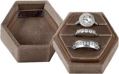 Velvet 3 Slots Jewelry Ring Box Engagement Wedding Box Keepsake Box Bridal Photo Ring Triple Slots Hexagon